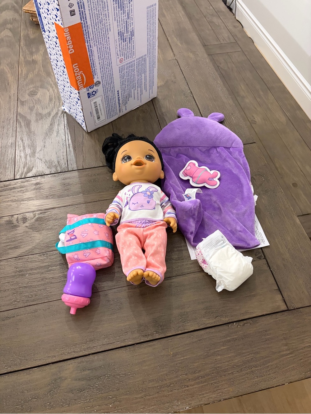 Plush Purple Sleep Sack Baby Doll Set with Pink Outfit
